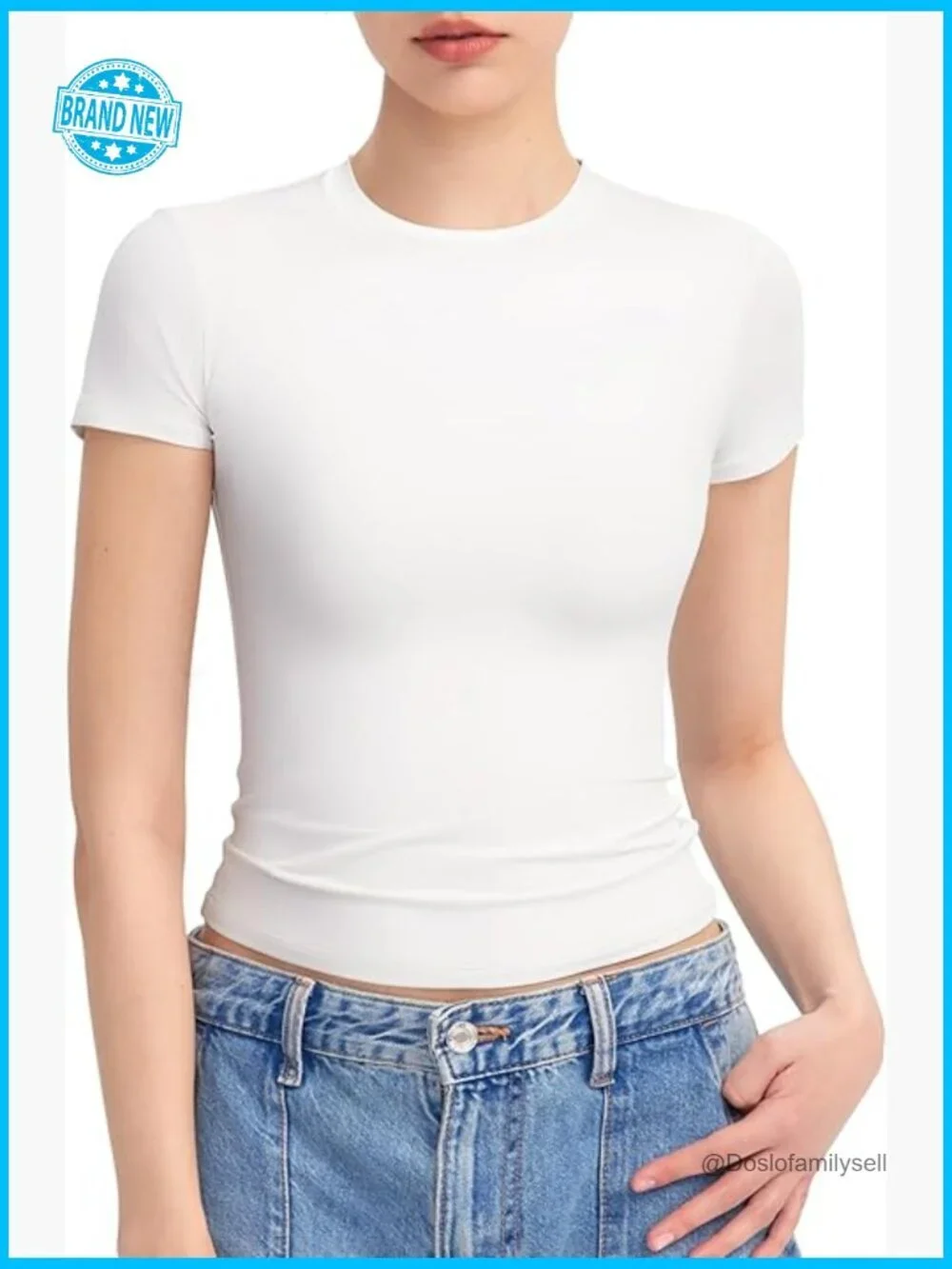 Crew Neck Short Sleeve Double Lined Slim Fit Crop Top Y2K Basic Tee